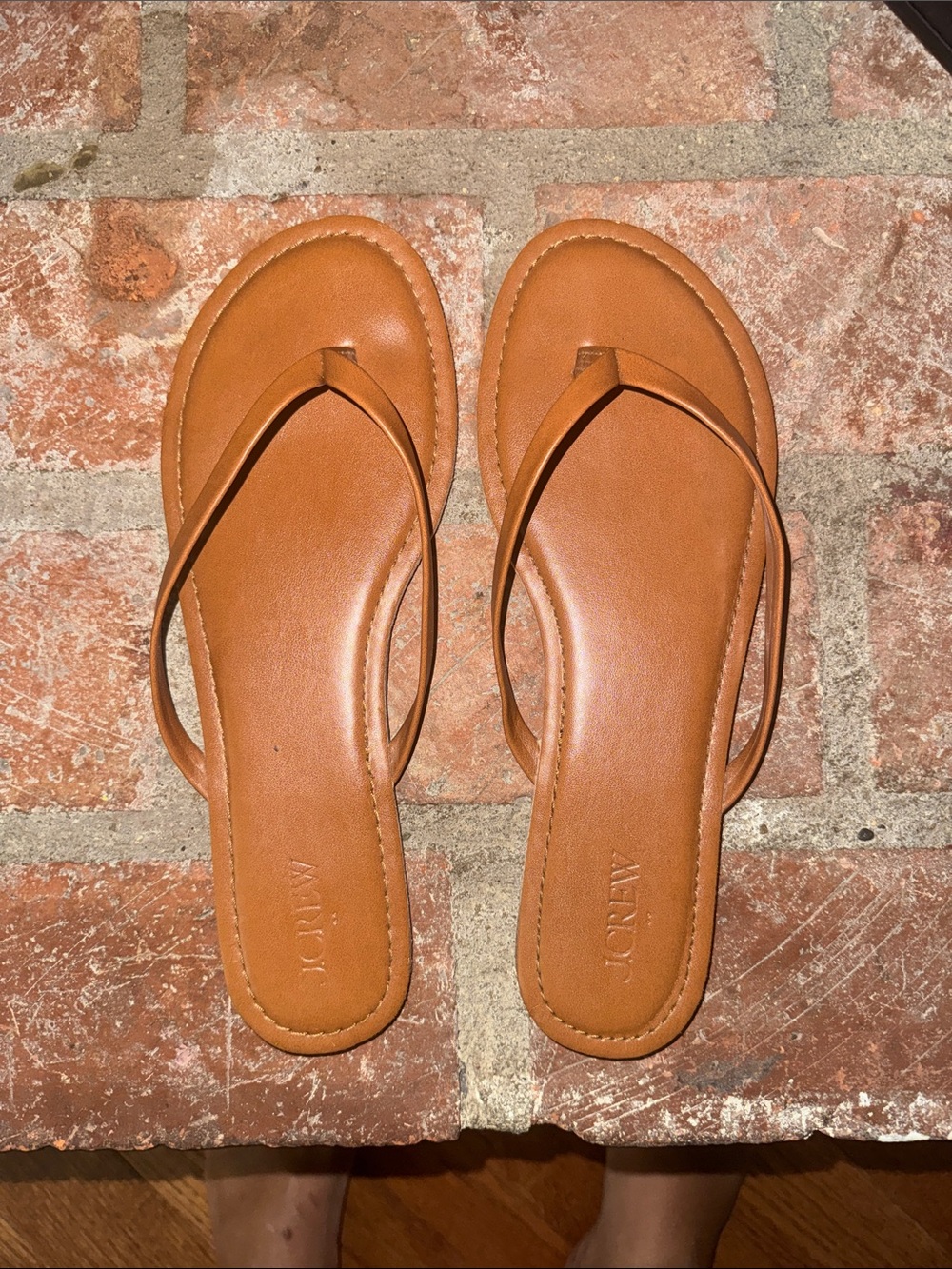 J. Crew Cognac Brown Leather Flip Flop Sandals